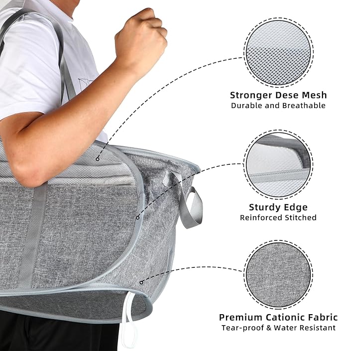 100L Collapsible Laundry Baskets, Tear Proof Pop Up Laundry Hamper with Dual Handles, Large Foldable Laundry Basket, Easy to Carry Laundry Hamper for Home, Laundry Room, Bedroom, Dorm, Travel Grey