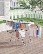 Clothes Drying Rack, Foldable 2-Level Laundry Drying Rack with Height-Adjustable Wings, for Clothing & Bedding, Free-Standing Space-Saving Rack, Indoor & Outdoor, 55.5" L × 22.8" W, Gray