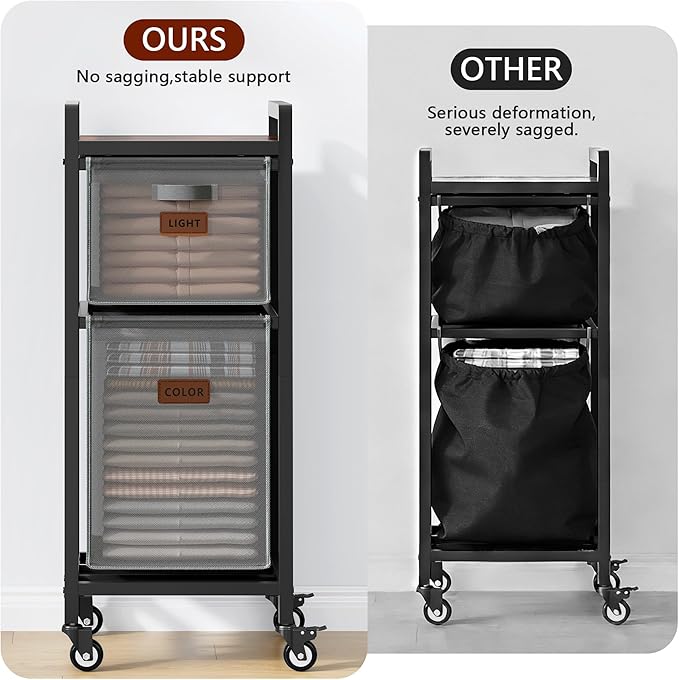FAVOOSTY Laundry Hamper with Shelf, 70L Laundry Basket Organizer, Laundry Hamper with Shelf, 2 Section Laundry Sorter for Laundry Room Organization (Grey)