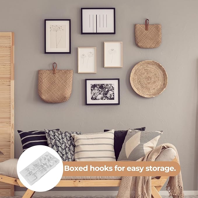 Bilillo 36PCS Adhesive Picture & Plate Hangers, No Nails Wall Hooks, Invisible Heavy Duty Sticky Hanging Hooks for Frames, Plates, Wall Art Decor, No Damage