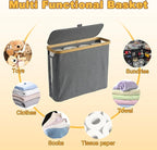 Grey Toilet Paper Storage Basket with Lid for 12 Roll, Standing Sturdy and Foldable Toilet Tissue Holder for Bathroom, Spacious Toilet Paper Storage for Papers, Sundries, Toys