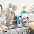 Kitsure Sponge Holder for Kitchen Sink - Rustproof Stainless Steel Sink Caddy Organization and Storage Essentials with High Brush Holder, Home Decor Accessories, 7.9" x 3.7" x 6.2", Sliver