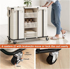 WOWLIVE Laundry Sorter 2 Section 200L Rolling Laundry Hamper with Hanging and Removable Bags Laundry Cart with Steel Frame and Storage Unit Large Basket Organizer for Dorm Room, Bathroom (Beige)