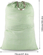 Extra Large Laundry Bag with Drawstring and Handle, Heavy Duty Travel Dirty Clothes Bag for Laundromat and Household, Durable Rip-Stop Laundry Hamper Liner, 28 x 40 Inch, Check Green