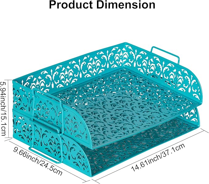 EasyPAG Paper Organizer for Desk 2 Tier Stackable Paper Tray for A4 Legal Size Folders Metal File Storage Desktop Organizer for Home Office School Teacher, Dark Teal