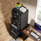 Tribesigns 4-Drawer File Cabinet with Lock, Locked File Cabinet with Key, Tall Wooden Filing Cabinets for Home Office, Vertical Office Storage for Legal Size/Letter/A4/Files, Black