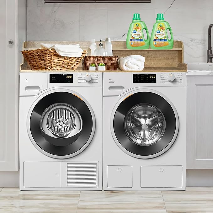 Royxen Laundry Countertop with 2-Tier Shelf Universal Fit, Washer and Dryer Countertop with Storage Space, Shelf Height 11.5 Inches, Solid Wood Core, White Oak
