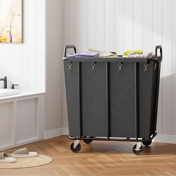 HOOBRO 106 Gal (400 L) Laundry Hamper with Lockable Wheels, Heavy Duty Rolling Laundry Cart, Laundry Sorter with Removable Bag, Laundry Basket Organizer, Waterproof Oxford Cloth, Black BB20XY01