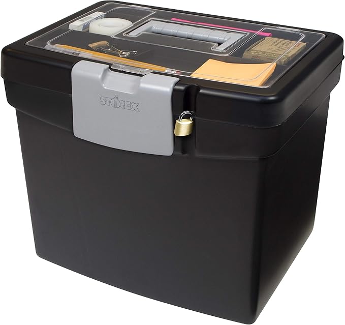 Storex File Storage Box Translucent Storage Lid, Black 1-Pack (61504F01C)