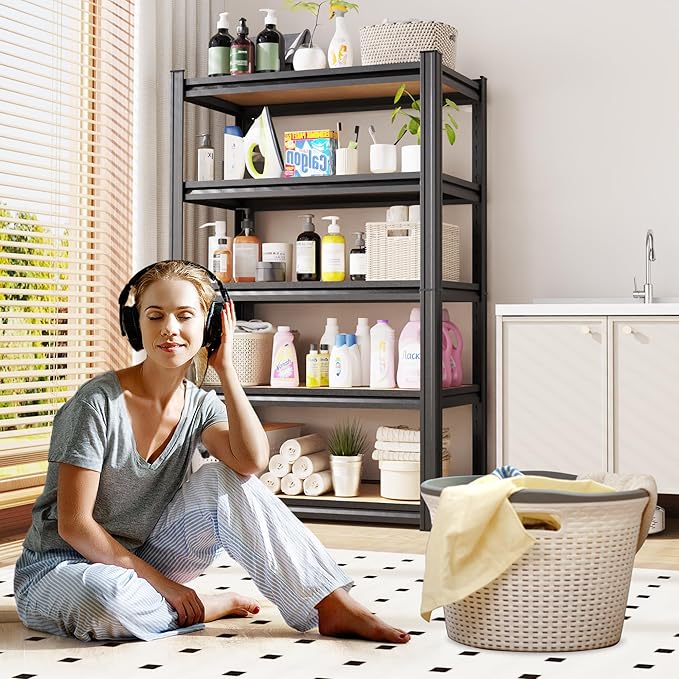 (2-Pack) 71" H-28 W-12 D Garage Shelving - 5 Tier Heavy Duty Metal Storage Shelves, Adjustable Steel Rack Units, Industrial Utility Shelving for Pantry, Basement, Warehouse & Home Organization