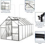 6X12FT Greenhouse for Outdoor, Polycarbonate Greenhouse with Raised Base and Anchor, Heavy-Duty Walk-in Green House with Adjustable Roof Vent and Gutter System for Patio,Backyard (Black, 6x12 FT)