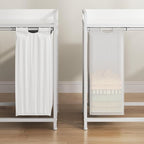 Laundry Hampers with Shelf, Laundry Basket 3 Section, Laundry Sorter with Pull-Out Removable Large 3 Color Bags and Movable Wheels, Metal Frame, 3 x 15.87 Gallons (60L), White PF04XLE