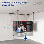FLEXIMOUNTS Overhead Garage Storage Rack, 4x4 Ft Heavy-Duty Garage Ceiling Storage Racks, Adjustable Organization System with 71'' L Axle, 350lbs Weight Capacity, Carbon Black