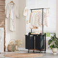 2 Section Rolling Laundry Cart with Hanging Rack & Utility Shelf, Laundry Sorter Hamper with Lockable Wheels, Removable Bags, Bedroom, Laundry Room, Bathroom Organizer