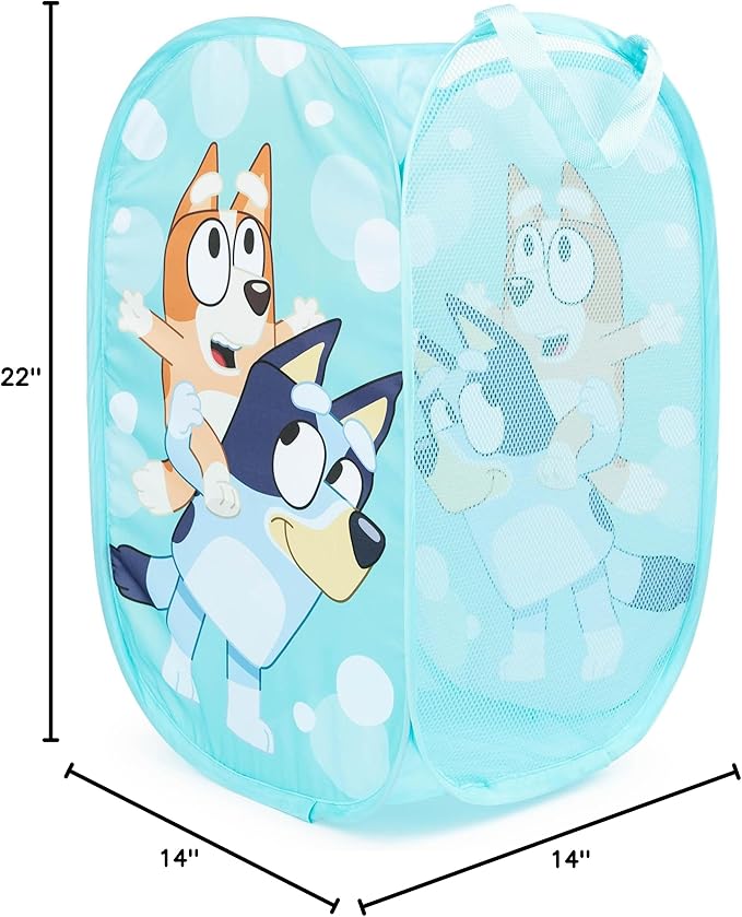 Jay Franco Bluey & Bingo Pop Up Hamper - Mesh Laundry Basket/Bag with Durable Handles - Storage for Clothes or Toys