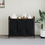 Laundry Sorter with 100lb Wood Shelf, Black 3-Section Hamper, Heavy Duty Metal Basket, Pull-Out 48L Bags Organizers and Storage, Freestanding, 36.6x13x28.5 in
