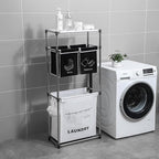 3-Tier Laundry Sorter Hamper with 4 Removable Oxford Fabric Bags, Heavy-Duty Iron Frame, Waterproof MDF Shelves, Side Hooks, 23.2"L x 11.4"W x 53.5"H