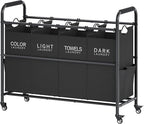 Tajsoon 4 Bag Laundry Sorter Cart, 4 Section Laundry Hamper Sorter with Heavy Duty Lockable Rolling Wheels, Laundry Separator Hamper with Removable Bags for Dirty Clothes Storage, Black