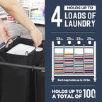 STO STO Laundry Sorter 4 Section, 4 Bag Clothes Hamper, Rolling Laundry Cart Basket with Heavy Duty Lockable Wheels and Removable Bag for Laundry Room, Bedroom, Closet, Black