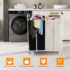 280L 2 Section Laundry Sorter Cart, Rolling Heavy Duty Laundry Sorter, Large Laundry Hamper with Removable Bags for Laundry Room, Bathroom, Hotel, Black & Beige