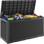 Outdoor Storage Box, Resin Deck Boxes Indoor and outdoor, Waterproof Storage Box Lockable Lid (Black,100 Gallon)