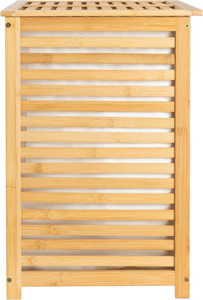 Household Essentials Bamboo and Cotton Double Laundry Sorter with Lid and Removable Cotton Bags, Natural