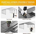 20x20 FT Car Port, Metal Carport for 2 Cars, Heavy Duty Canopy Carport with Updated Roof & Enhanced Base, Garage Vertaile Carports for RV Car, Truck, Boat, Tractors, Party, Grey