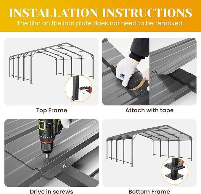 20x20 FT Car Port, Metal Carport for 2 Cars, Heavy Duty Canopy Carport with Updated Roof & Enhanced Base, Garage Vertaile Carports for RV Car, Truck, Boat, Tractors, Party, Grey