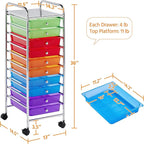 Yaheetech 10 Drawer Cart Rolling Plastic Storage Cart and Organizer Multipurpose Mobile Rolling Utility Storage Organizer for Home Office School and Workshop, Multicolor