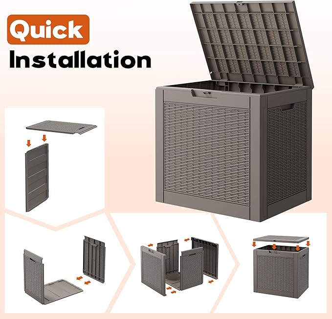 Outdoor Storage Box, Resin Deck Boxes Indoor and outdoor, Waterproof Storage Box Lockable Lid (Grey,31 Gallon)