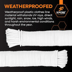 Plastic Clothesline - 100' Plastic Clothes Line - White Outdoor Weather Resistant - Synthetic Cord for Hanging and Drying Clothing & Laundry - Plastic Rope Clothes Line String for Pulley 2 Pack