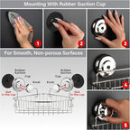 Corner Shower Caddy with Suction Cups and 3M Adhesive Mounting Discs for porous surfaces - Stainless Steel Basket for Bathroom Storage (Chrome)