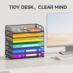 6 Tier Paper Organizer, Black Letter Tray with Handle, Mesh Desk Organizer, Metal File Organizer, Office Desk Accessories for Home, Office, Classroom, School