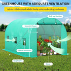 13x8x7 ft Walk-in Tunnel Greenhouse with Galvanized Steel Frame & 6 Mesh Windows, Weather-Resistant Outdoor Plant Hot House for Vegetables, Green PE Cover & Roll-Up Zipper Door