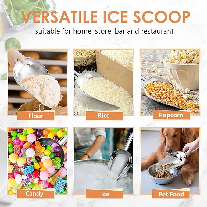 TeamFar Ice Scoop 24 oz, Stainless Steel Big Large Scoop, for Sweet Food Popcorn Flour, Healthy & Heavy Duty - Dishwasher Safe