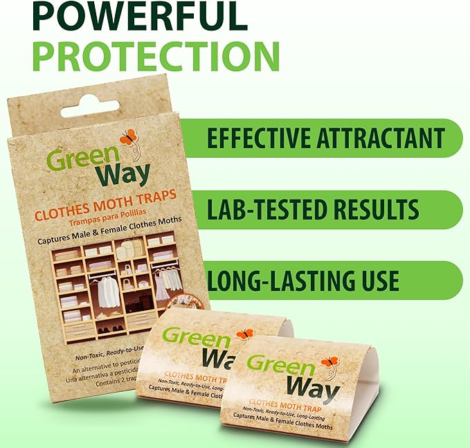 Greenway Clothing Moth Traps with Powerful Pheromone Lures for Effective, Odor-Free Closet Protection, Non-Toxic, Eco-Friendly & Long-Lasting Solution, 2 Packs (Includes 4 Traps & 4 Lures)