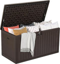 DWVO 150 Gallon Resin Outdoor Storage Box, XXL Double-Wall Waterproof Deck Box, Doubles as Table or Seating with 1000 lbs Capacity, Lockable (Brown)