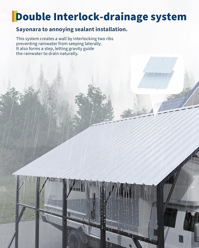 Garvee 13x21 ft Metal Carport Kit, 120° Steep-Pitch Vertical Roof for Snow Shedding, 133" High-Clearance Full-Sized Pickup & Van Shelter, Heavy-Duty Metal Car Port with Reinforced Frame