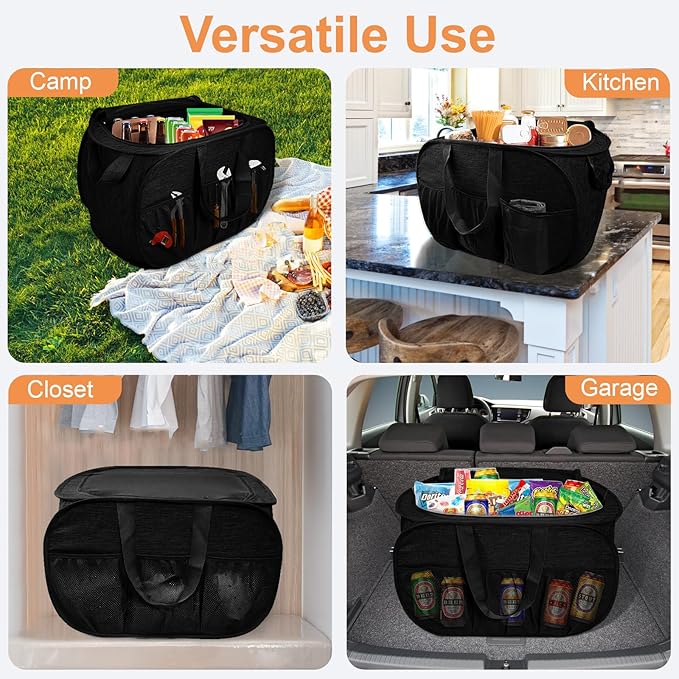 2 Pack Collapsible Laundry Baskets with Lid, Foldable Laundry Basket with Handy Pockets, Pop Up Laundry Hamper with Dual Handles, 99L Sturdy Hampers for Clothes, Groceries, Supplies, Tools, Black