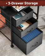 DEVAISE Mobile File Cabinet, Rolling Printer Stand with 3 Drawers, Fabric Vertical Filing Cabinet fits A4 or Letter Size for Home Office, Black