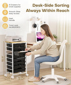 Homde Rolling Storage Drawer Cart: 8-Drawer Sort to Clear Desk & Dresser Clutter - Anti-Fall Smooth Glide Prevents Spill-Out During Daily Grab - Lockable Wheels Keep It Steady