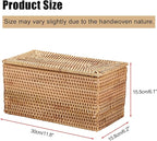 Hipiwe Rattan Basket Box with Lid Toilet Roll Storage Baskets Bin Handwoven Wicker Basket Box Bathroom Toilet Paper Holder Rectangular Baskets Bin for Shelf Home Decor, 11.8"Lx6.2"Wx6.1"H