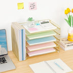 OPNICE Desk Organizer, 5-Tier Paper Organizer Letter Tray with Magazine Holder, Office Desk Accessories & Workspace Organizers, Desktop File Organizer for Office Supplies Storage, Gold