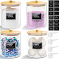 4 Pack Glass Laundry Pods Container, Clear Laundry Room Organization Containers with Lids & Labels, Powder Laundry Detergent Container for Scent Booster, Powder
