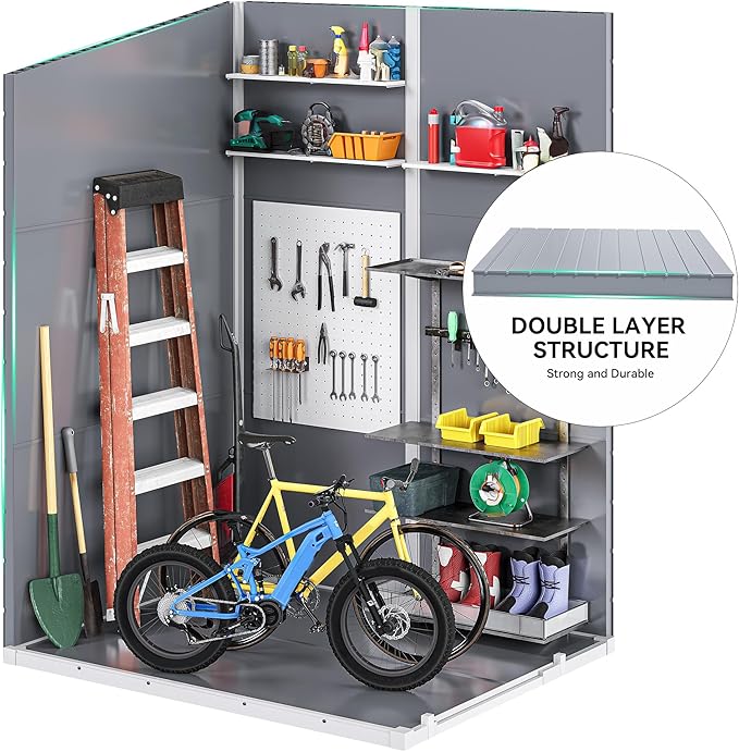 DWVO 5x4ft Resin Outdoor Storage Shed with Floor, Large Waterproof Lockable Storage Shed with Window, Plastic Outside Tool Storage for Garden, Backyard, Patio, Lawn (Gray)