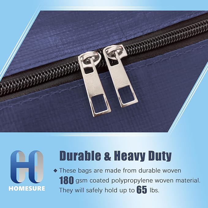 12 Pack Large Strong Moving Bags with Zippers & Carrying Handles - Water-Resistant - Heavy Duty Storage Tote for Space Saving, Fold Flat, Alternative to Moving Box (Blue)