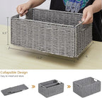 Vagusicc Wicker Storage Basket, Set of 2 Hand-Woven Paper Rope Wicker Basket, Small Storage Baskets for Organizing Toilet Paper, Foldable Large Cube Storage Organizer Bins for Shelves (Grey)