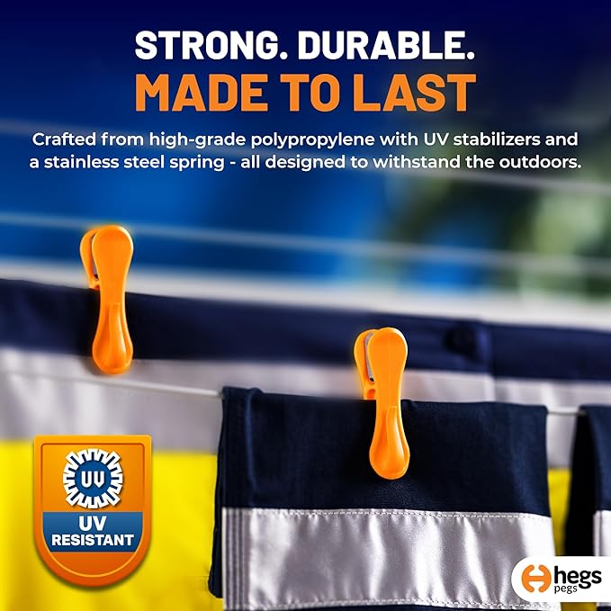 The Smartest Heavy Duty Clothespins with Hooks (30 Pack Bright Orange) - Hang 3 Garments at Once with Our Tough, Dual Hooks Clothes Pins with Anti-Rust Spring - Durable, Colorful Clothespins