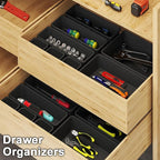 QUELIEN Desk Drawer Organizer Tray Set, 16PCS Plastic Drawer Organizer Bins for Office, Makeup, Kitchen - Gray Blue Desk Organizer with Flexible Interlocking Design for Efficient (Gray Blue, 16PCS)