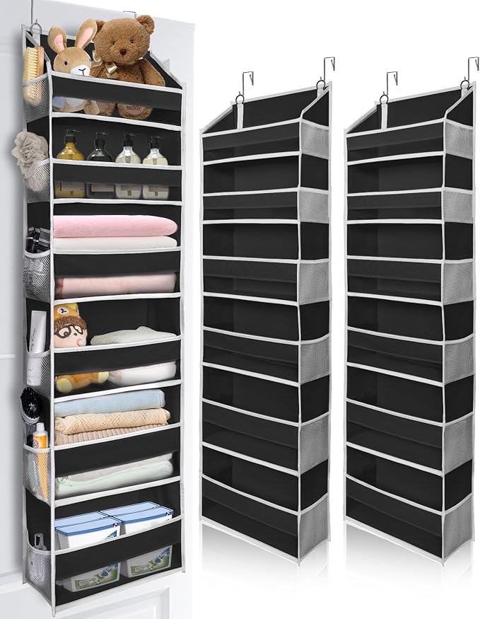 ULG 2Pack-Over The Door Organizer with 6 Large Pockets 12 Side Pockets Door Hanging Organizer Black Door Hanging